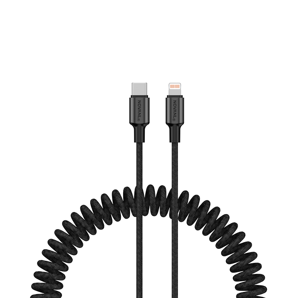 NOVANL SpeedCharge Spiraal USB-C naar Lightning kabel 20W (1.5M) black