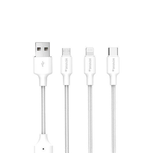 NOVANL SpeedCharge 1.5M USB A naar 3-in-1 12W Wit White