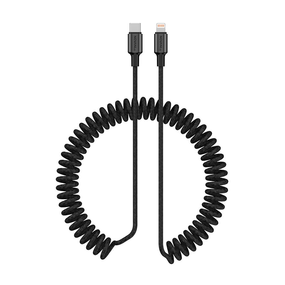 NOVANL SpeedCharge Spiraal USB-C naar Lightning kabel 20W (1.5M) black