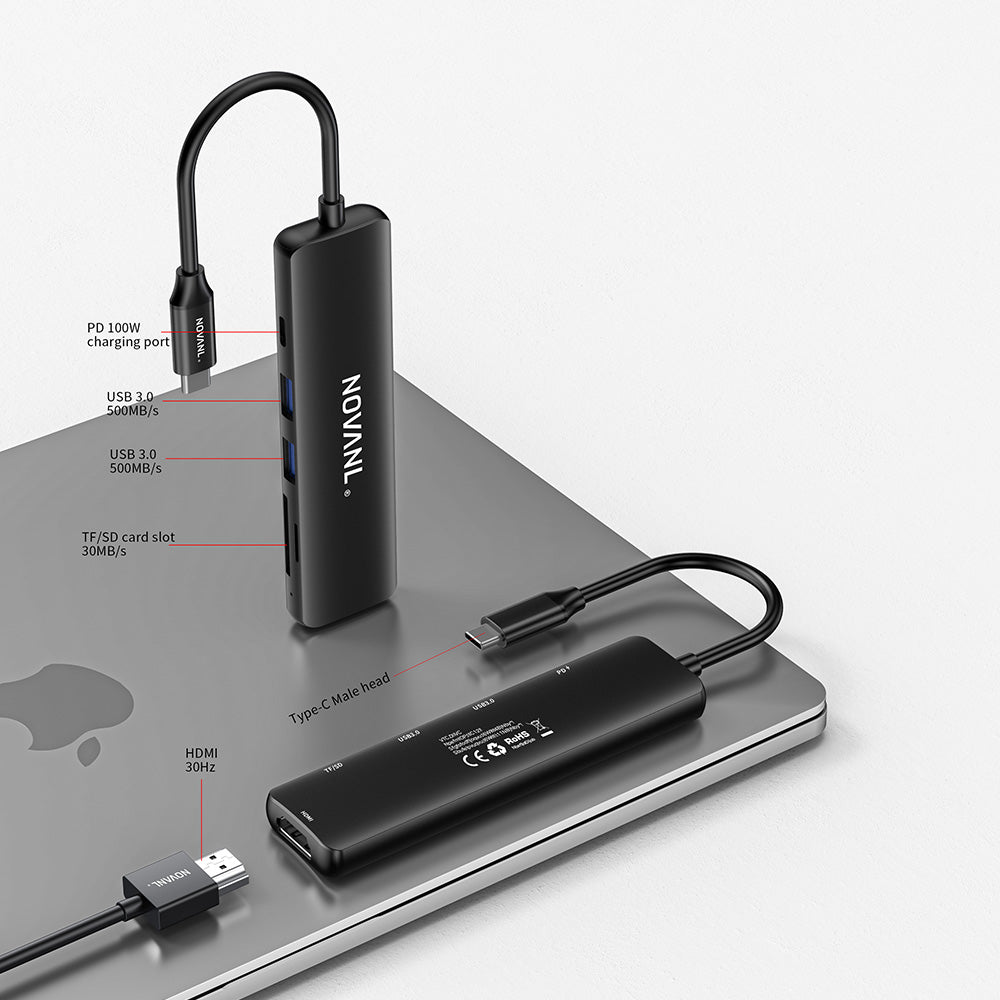 NOVANL Multifunction 6-in-1 HDMI Hub with USB-C