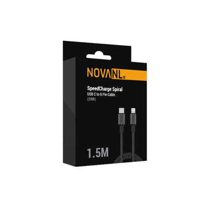 NOVANL SpeedCharge Spiral USB-C to 8 Pin Cable 20W (1.5M)