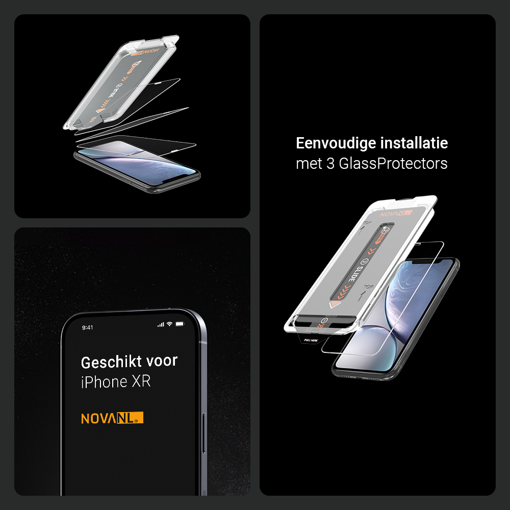 NOVANL 3-Pack Screen Protectors voor iPhone XR met Installatiekit