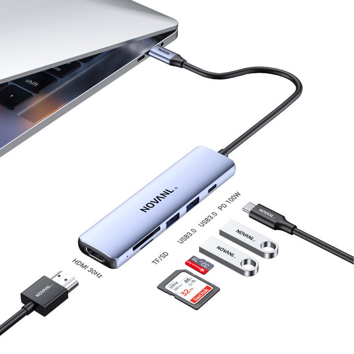 NOVANL Multifunctionele 6-in-1 HDMI Hub met USB-C